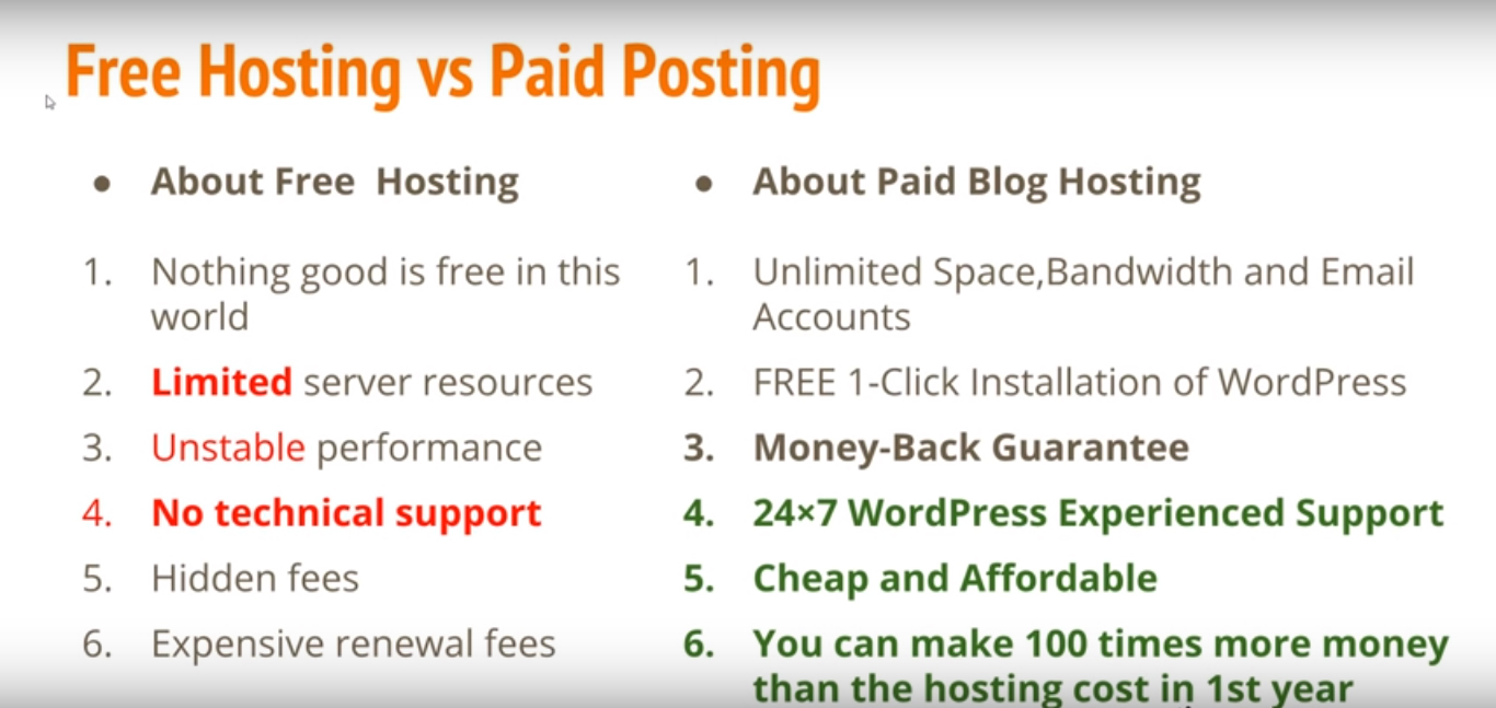 Free hosting Vs Paid Hosting